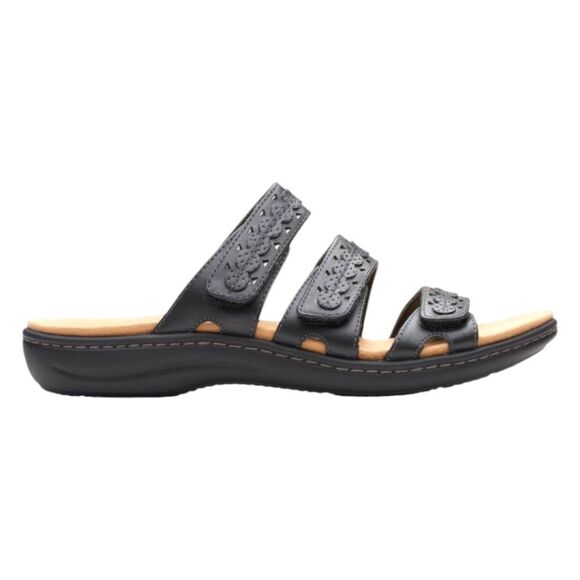 CLARKS COLKECTION Black Leather LAURIEANN Cove Ajustable Velcro Flat Sandals 9W - Picture 6 of 14